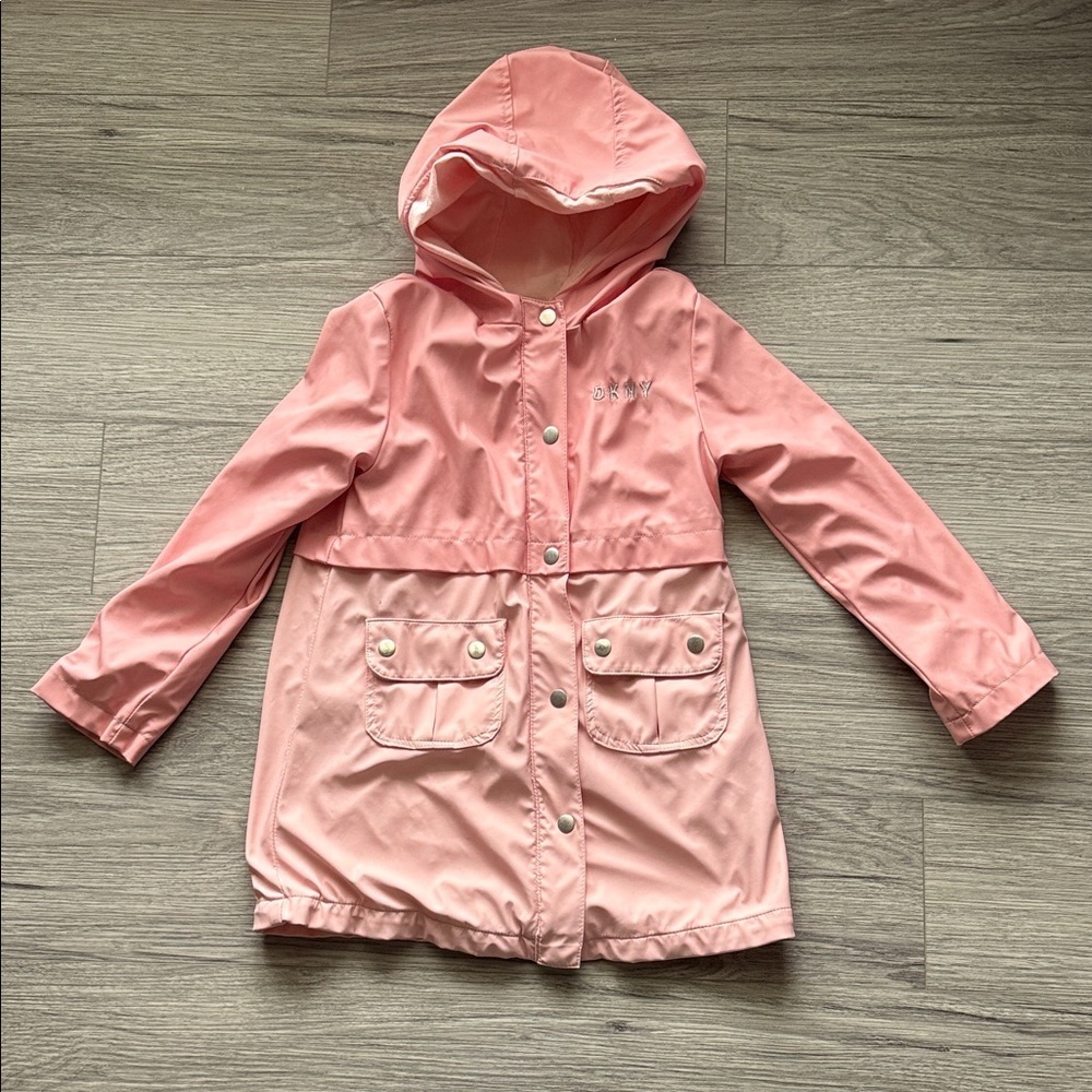 DKNY Pink Hooded Kids Rain Jacket Size 6